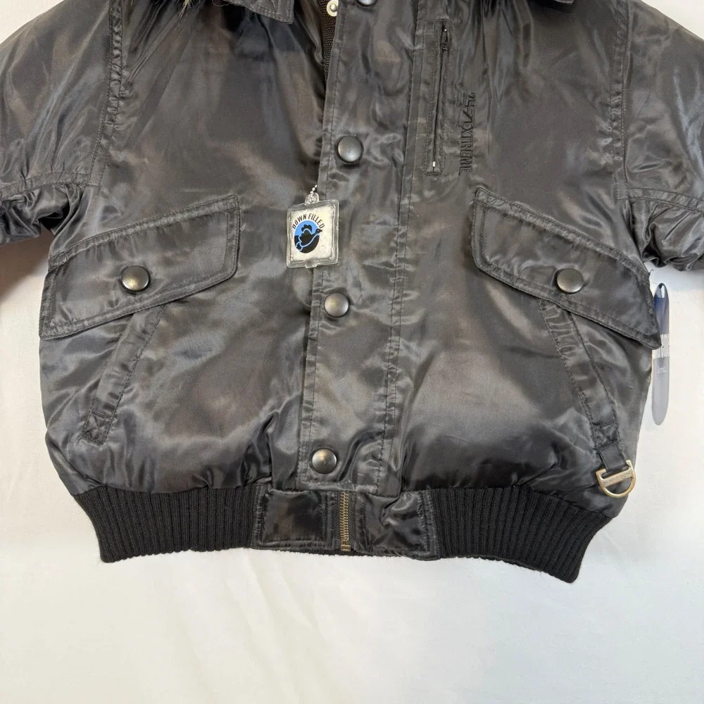 Vintage Kmart Extreme Limit Kids Black Down Filled Hooded Bomber Jacket 4/5‎